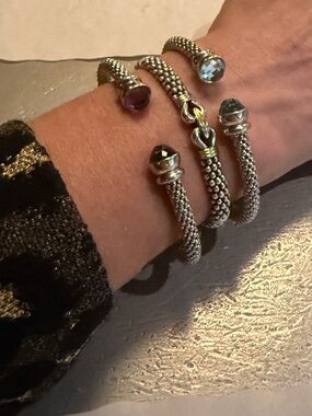 Sterling caviar cuff with amethyst stones